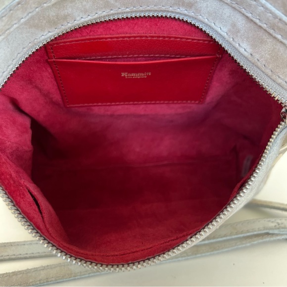 HAMMITT VIP Gray w Pewter Silver Suede Distressed Flap Strap Medium Crossbody - Picture 12 of 16